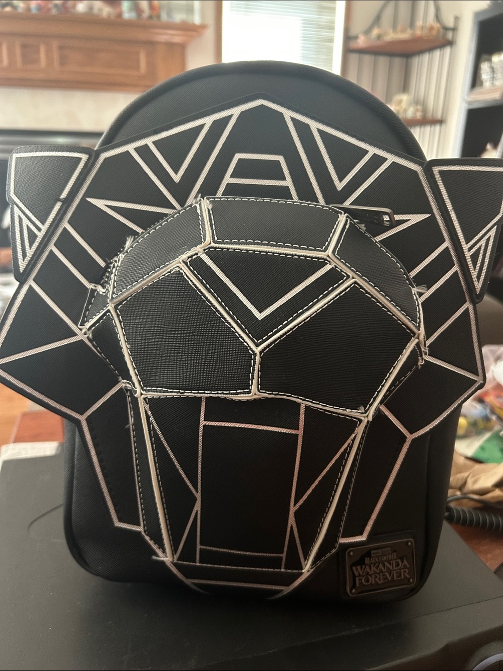Loungefly Black Geometric Panther Backpack with White Stitching